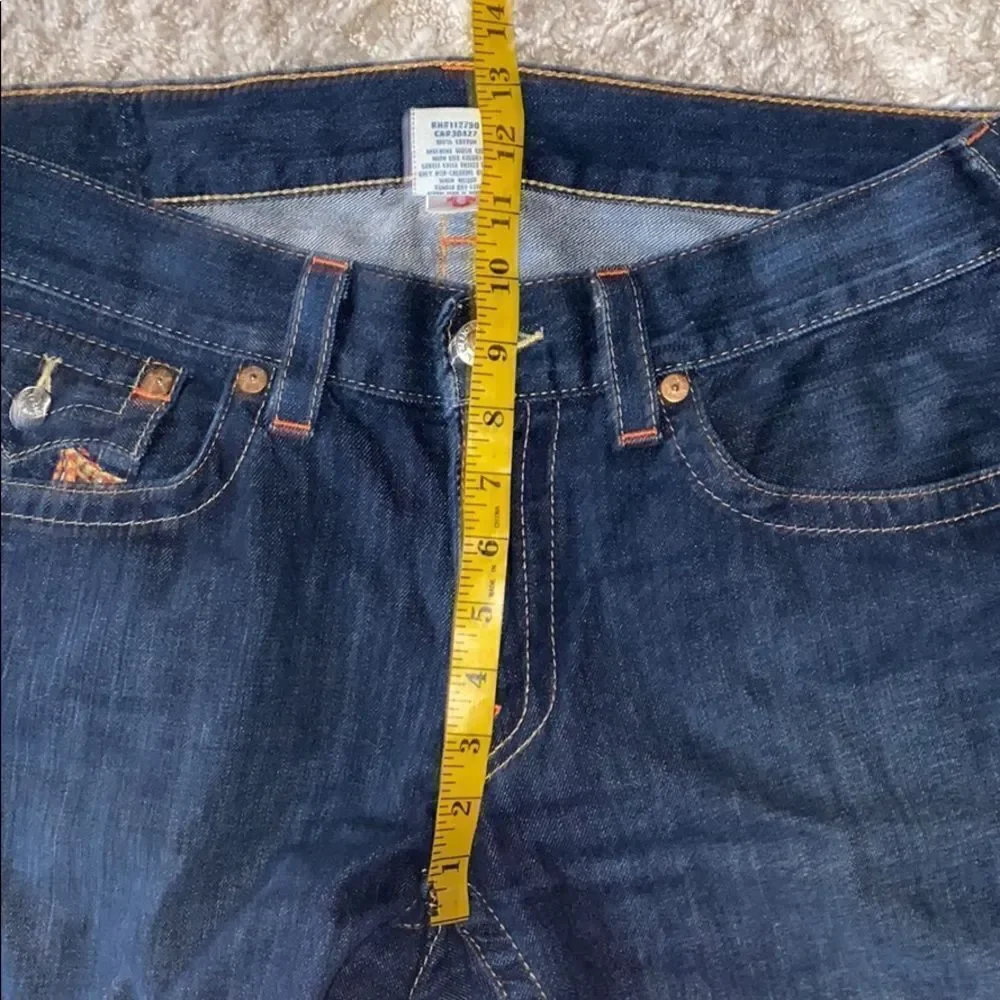 True Religion Blue Denim Manmade Rainbow Horseshoe Casual Cutoff Shorts